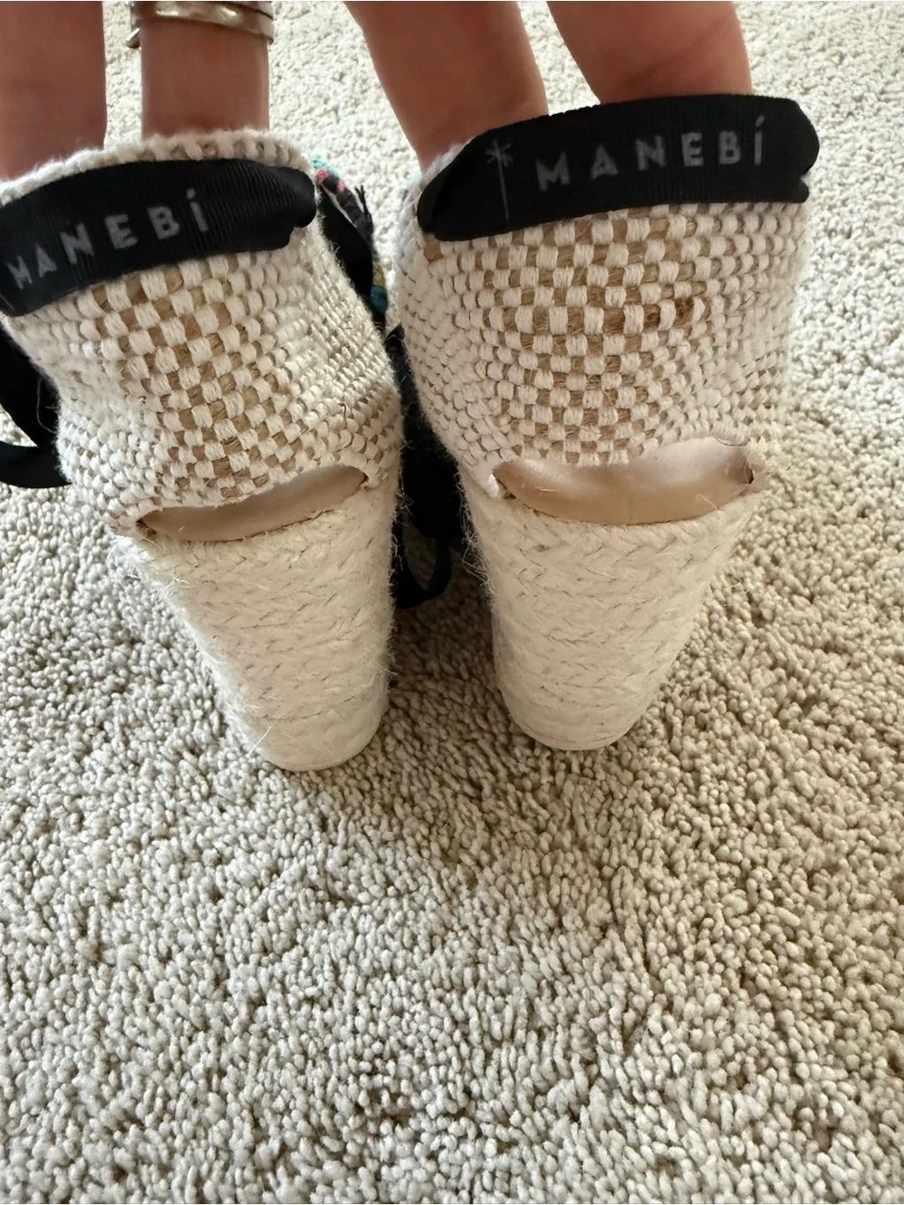 Manebi Yuketan Platform Espadrille Wedge Crochet Tie-Ankle Sandal 38